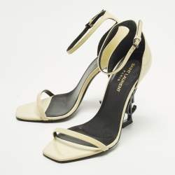 Pre Owned Saint Laurent Opyum Size 38 Cream Patent Leather Ankle Strap Sandals