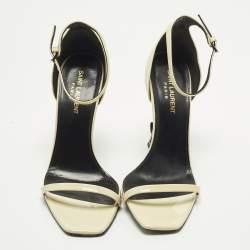 Pre Owned Saint Laurent Opyum Size 38 Cream Patent Leather Ankle Strap Sandals