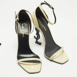 Pre Owned Saint Laurent Opyum Size 38 Cream Patent Leather Ankle Strap Sandals