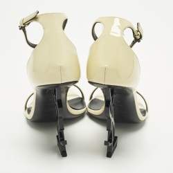 Pre Owned Saint Laurent Opyum Size 38 Cream Patent Leather Ankle Strap Sandals