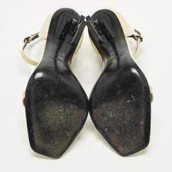 Pre Owned Saint Laurent Opyum Size 38 Cream Patent Leather Ankle Strap Sandals