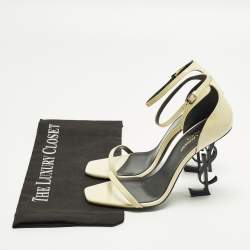 Pre Owned Saint Laurent Opyum Size 38 Cream Patent Leather Ankle Strap Sandals