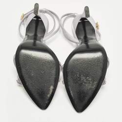 Pre Owned صندل سان لوران lila110 رمادي ساتان بحزام للكاحل مقاس 39.5