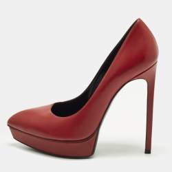 مملوكة مسبقًا Saint Laurent Tribtoo Size 37 Red Leather Platform Pumps