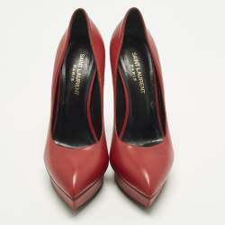 مملوكة مسبقًا Saint Laurent Tribtoo Size 37 Red Leather Platform Pumps