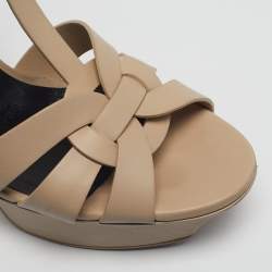 Pre Owned Saint Laurent Tribute Size 37 Beige Leather Platform Sandals