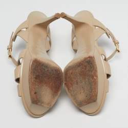 Pre Owned Saint Laurent Tribute Size 37 Beige Leather Platform Sandals
