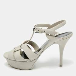 مملوكة مسبقًا Saint Laurent Tribute Size 37 Grey Leather Ankle Strap Sandals