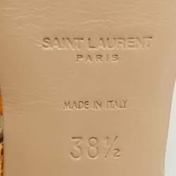 Pre Owned Saint Laurent Paris Tribute Size 38.5 Beige Croc Embossed Leather Ankle Strap Sandals