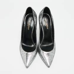 Pre Owned Saint Laurent Opyum Size 39 Silver Texture Suede Pumps