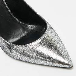 Pre Owned Saint Laurent Opyum Size 39 Silver Texture Suede Pumps
