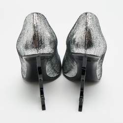 Pre Owned Saint Laurent Opyum Size 39 Silver Texture Suede Pumps