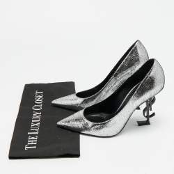 Pre Owned Saint Laurent Opyum Size 39 Silver Texture Suede Pumps