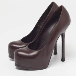 Pre Owned صندل سان لوران باريس تريبتو بفتحة كعب جلد لامع أسود مقاس 37