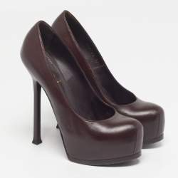 Pre Owned صندل سان لوران باريس تريبتو بفتحة كعب جلد لامع أسود مقاس 37