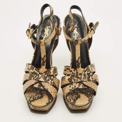 مملوكة مسبقًا Saint Laurent Tribute Size 39 Multicolor Snakeskin Embossed Leather Platform Sandals
