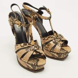 مملوكة مسبقًا Saint Laurent Tribute Size 39 Multicolor Snakeskin Embossed Leather Platform Sandals