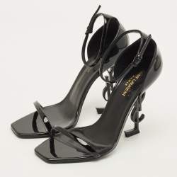 Pre Owned Saint Laurent Opyum Size 40 Black Patent Leather Ankle Strap Sandals