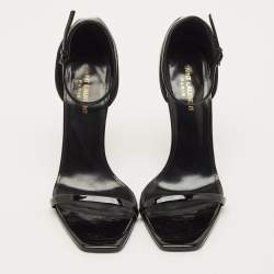 Pre Owned Saint Laurent Opyum Size 40 Black Patent Leather Ankle Strap Sandals