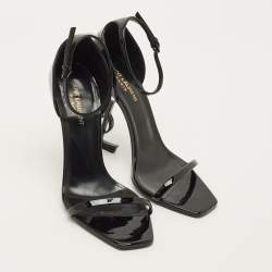 Pre Owned Saint Laurent Opyum Size 40 Black Patent Leather Ankle Strap Sandals