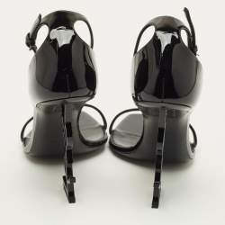 Pre Owned Saint Laurent Opyum Size 40 Black Patent Leather Ankle Strap Sandals