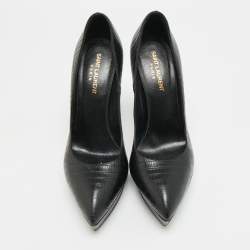 Pre Owned Saint Laurent Tribtoo Size 39.5 Black Lizard Embossed Leather Platform Pumps