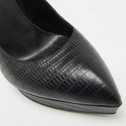 Pre Owned Saint Laurent Tribtoo Size 39.5 Black Lizard Embossed Leather Platform Pumps
