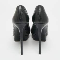 Pre Owned Saint Laurent Tribtoo Size 39.5 Black Lizard Embossed Leather Platform Pumps