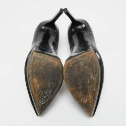 Pre Owned Saint Laurent Tribtoo Size 39.5 Black Lizard Embossed Leather Platform Pumps