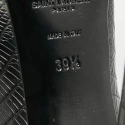 Pre Owned Saint Laurent Tribtoo Size 39.5 Black Lizard Embossed Leather Platform Pumps