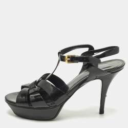 Pre Owned Saint Laurent Tribute Size 39 Black Patent Leather Platform Sandals