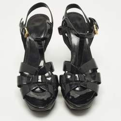 Pre Owned Saint Laurent Tribute Size 39 Black Patent Leather Platform Sandals