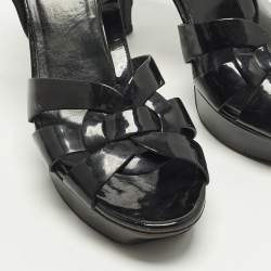 Pre Owned Saint Laurent Tribute Size 39 Black Patent Leather Platform Sandals
