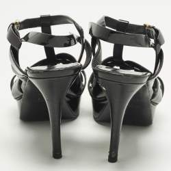 Pre Owned Saint Laurent Tribute Size 39 Black Patent Leather Platform Sandals