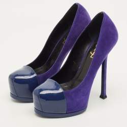 Pre Owned Saint Laurent Paris Tribtoo Size 37 Blue Suede Platform Pumps