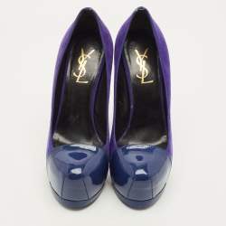 Pre Owned Saint Laurent Paris Tribtoo Size 37 Blue Suede Platform Pumps