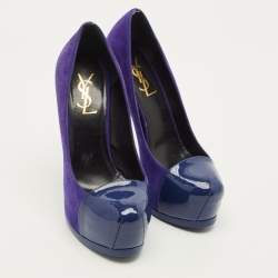 Pre Owned Saint Laurent Paris Tribtoo Size 37 Blue Suede Platform Pumps