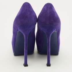 Pre Owned Saint Laurent Paris Tribtoo Size 37 Blue Suede Platform Pumps