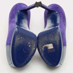 Pre Owned Saint Laurent Paris Tribtoo Size 37 Blue Suede Platform Pumps