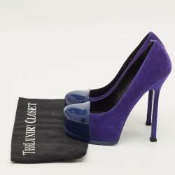 Pre Owned Saint Laurent Paris Tribtoo Size 37 Blue Suede Platform Pumps