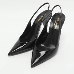 Pre Owned Saint Laurent Size 37 Black Patent Leather Slingback Pumps