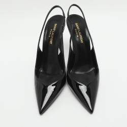 Pre Owned Saint Laurent Size 37 Black Patent Leather Slingback Pumps