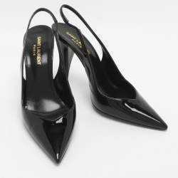 Pre Owned Saint Laurent Size 37 Black Patent Leather Slingback Pumps