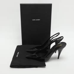Pre Owned Saint Laurent Size 37 Black Patent Leather Slingback Pumps