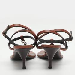 Pre Owned Saint Laurent Cassandra Size 38.5 Brown Leather Ankle Strap Sandals