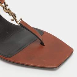 Pre Owned Saint Laurent Cassandra Size 38.5 Brown Leather Ankle Strap Sandals
