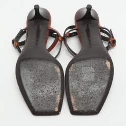 Pre Owned Saint Laurent Cassandra Size 38.5 Brown Leather Ankle Strap Sandals