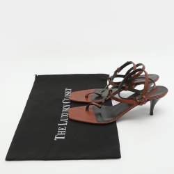 Pre Owned Saint Laurent Cassandra Size 38.5 Brown Leather Ankle Strap Sandals