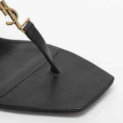 Pre Owned Saint Laurent Paris Vitti Monogram Size 38.5 Black Leather Ankle Strap Sandals