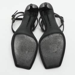Pre Owned Saint Laurent Paris Vitti Monogram Size 38.5 Black Leather Ankle Strap Sandals